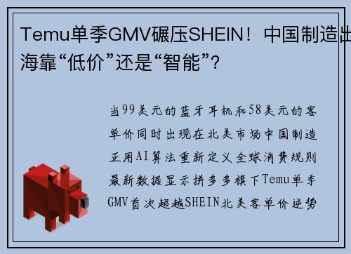Temu单季GMV碾压SHEIN！中国制造出海靠“低价”还是“智能”？