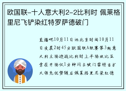 欧国联-十人意大利2-2比利时 佩莱格里尼飞铲染红特罗萨德破门