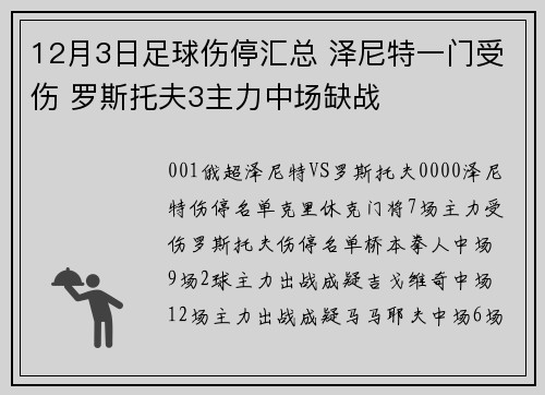 12月3日足球伤停汇总 泽尼特一门受伤 罗斯托夫3主力中场缺战