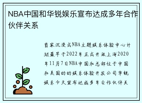 NBA中国和华锐娱乐宣布达成多年合作伙伴关系